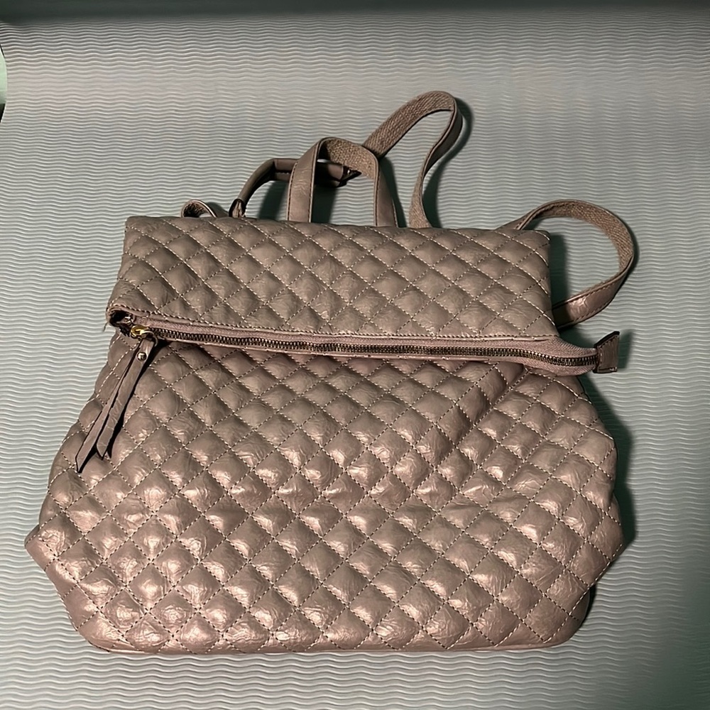 Backpack, grey, faux leather